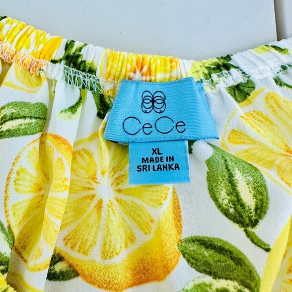 CECE BOHO LEMON SANTORINI VIBE YELLOW PHEASANT SHEER TIERED SLEEVE BLOUSE - Picture 5 of 8